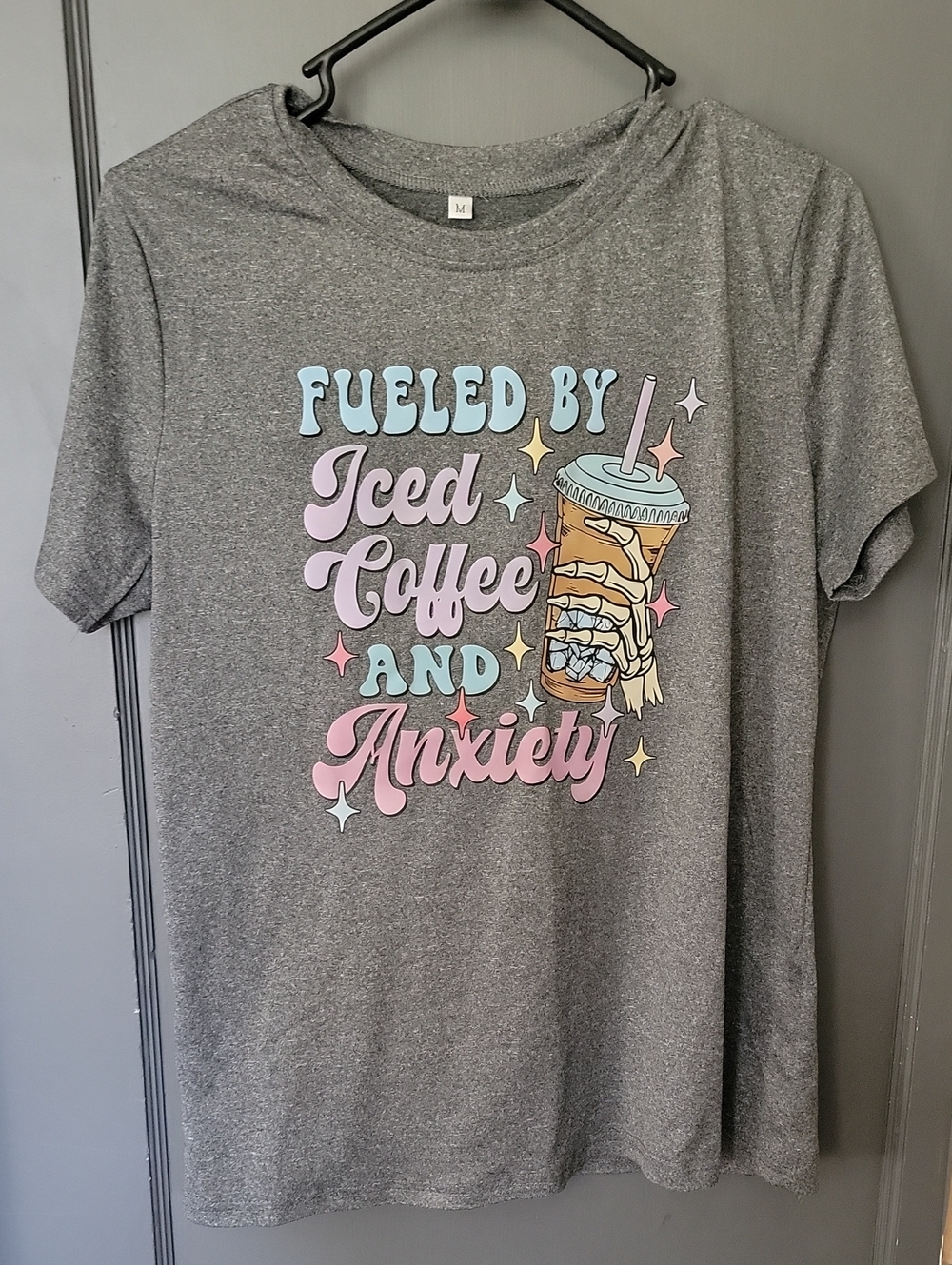 Grey Short Sleeve Graphic Tee - Fueled by Iced Coffee and Anxiety